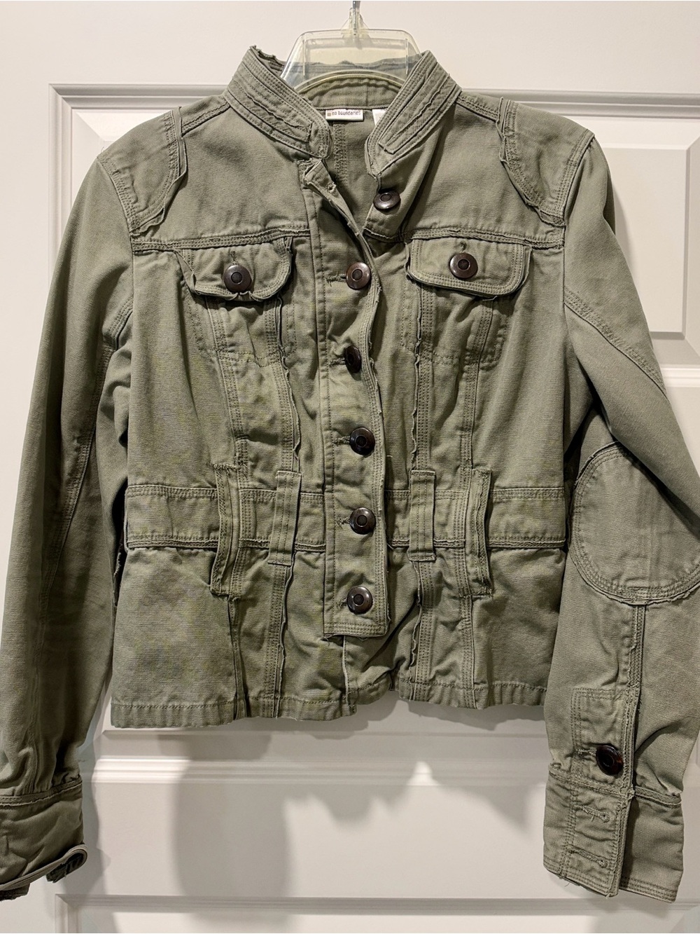 Juniors - Sage Green Distressed Utility Button-Front Jacket